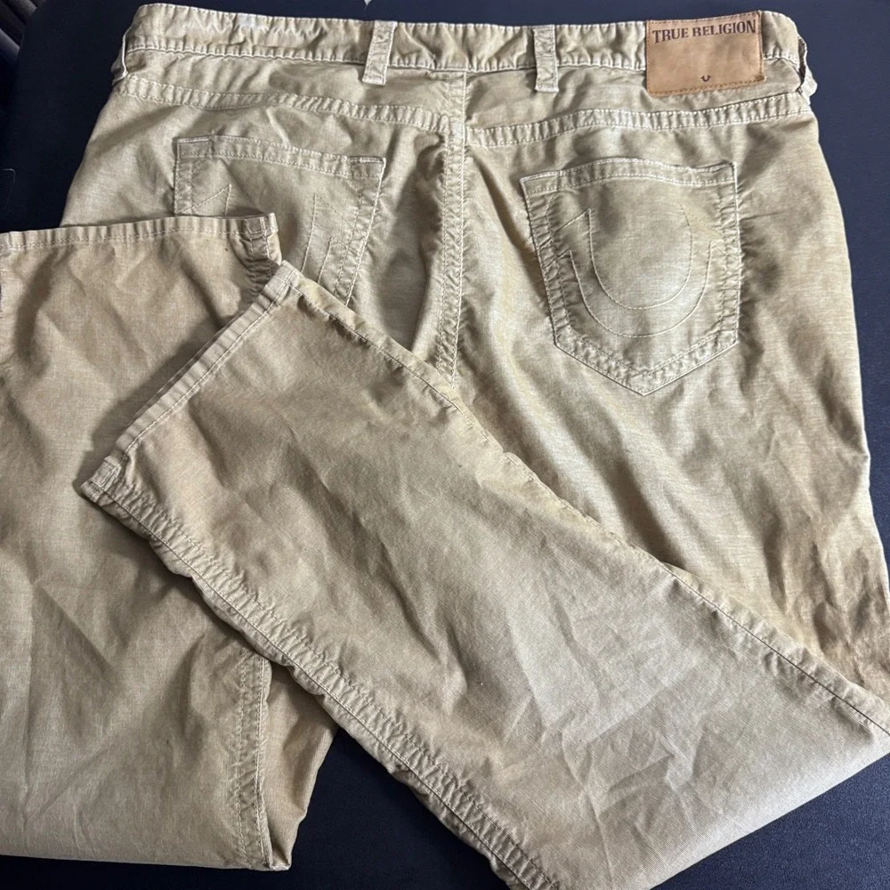True Religion Corduroy Pants Mens 46 Tan Solid Straight Leg Casual 1813